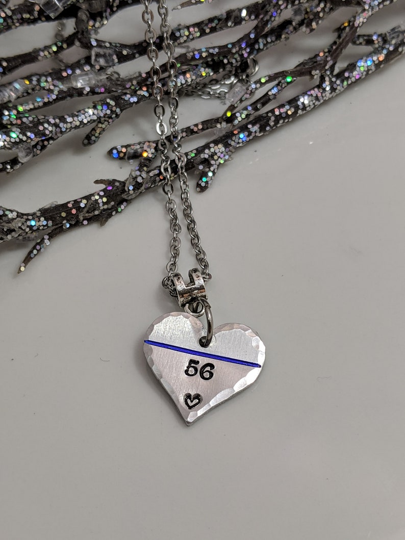 SALE Thin Blue Line Heart Jewelry Gift for Her Personalized Badge Number Mother's Day Hero Gift Police Wife image 3