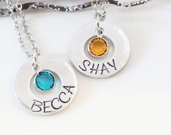 Name Necklace, Birthstone Jewelry, Custom Name Jewelry, Gift for Her, Gift Teen Girl, Birthday Gift, Personalized Necklace, Metal Stamped