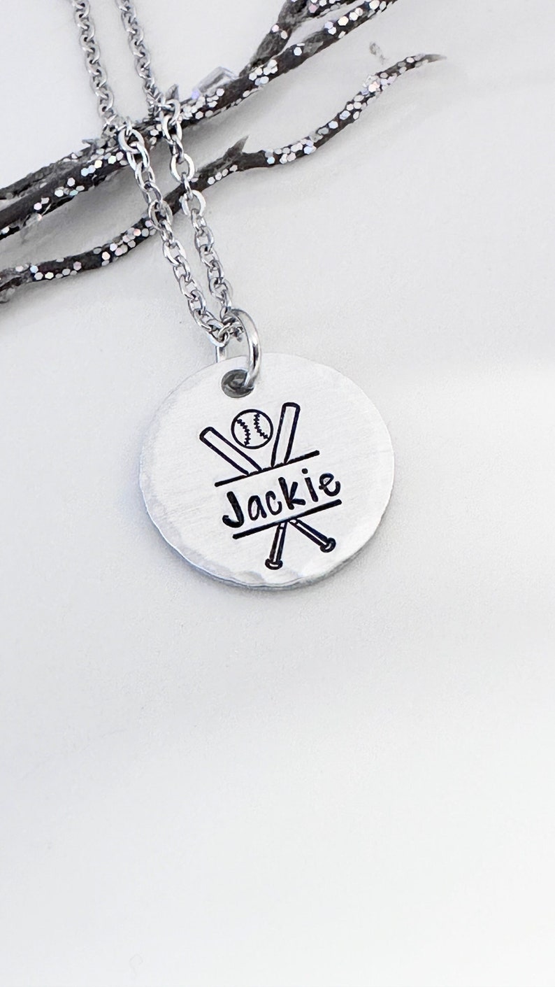 Baseball Necklace, Softball Necklace, Personalized, Gift for Mom, Name Jewelry, Sport Gifts, Baseball and Bat, Gift for Girl, Gift for Boy image 1