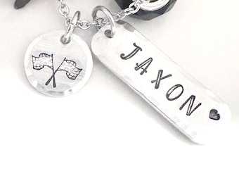 Racing Necklace, Checkered Flag Jewelry, Gift for Her, Racing Wife, Race Girlfriend, Race Fan, Personalized, Car Racing, Sprint Car