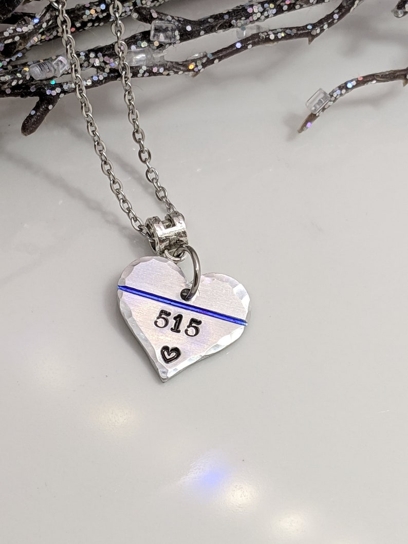 SALE Thin Blue Line Heart Jewelry Gift for Her Personalized Badge Number Mother's Day Hero Gift Police Wife image 10