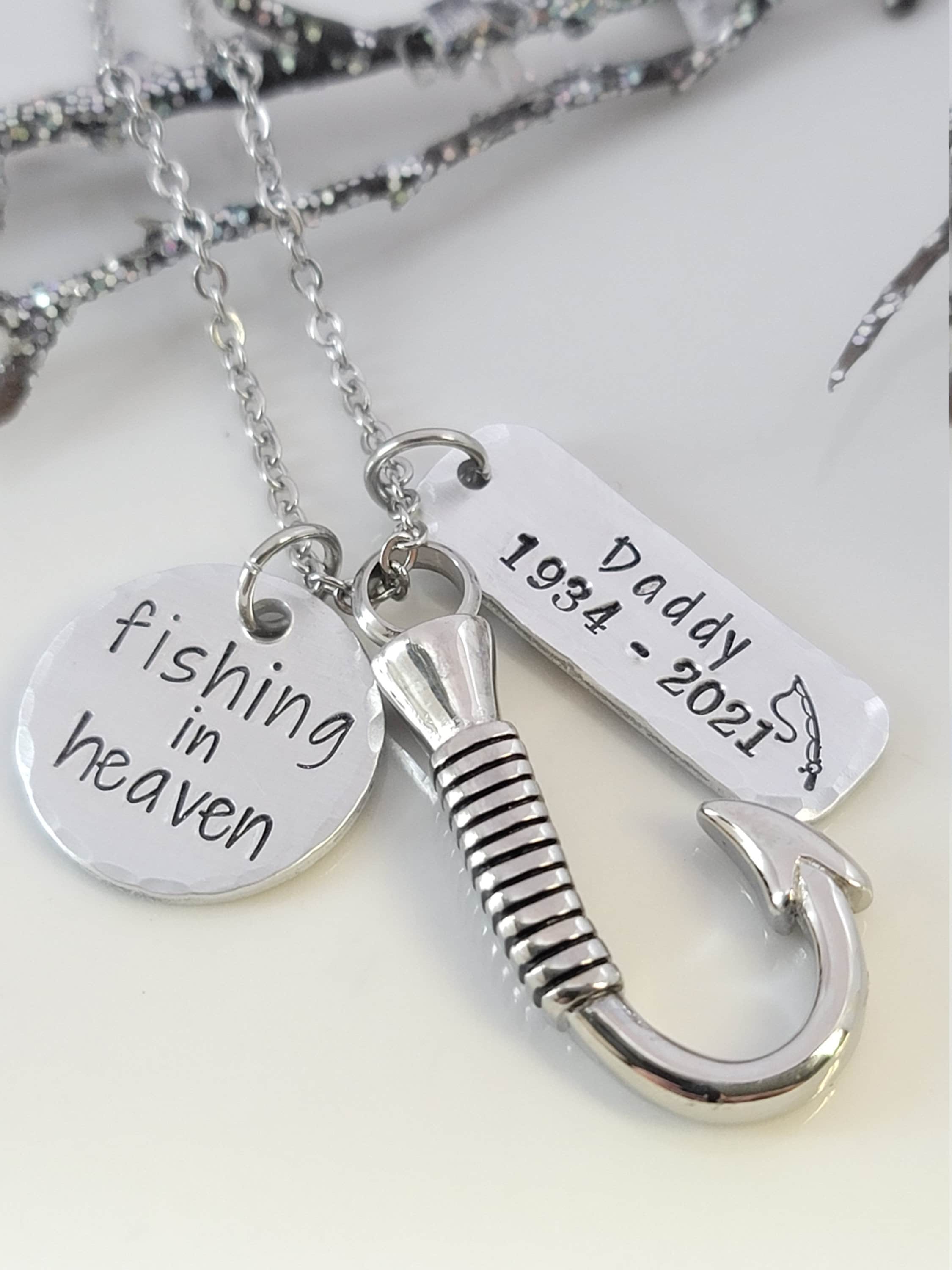 Fisherman Urn Cremation Keepsake Fish Hook Urn Fishing in Heaven  Personalized Urn Necklace Ashes Necklace 