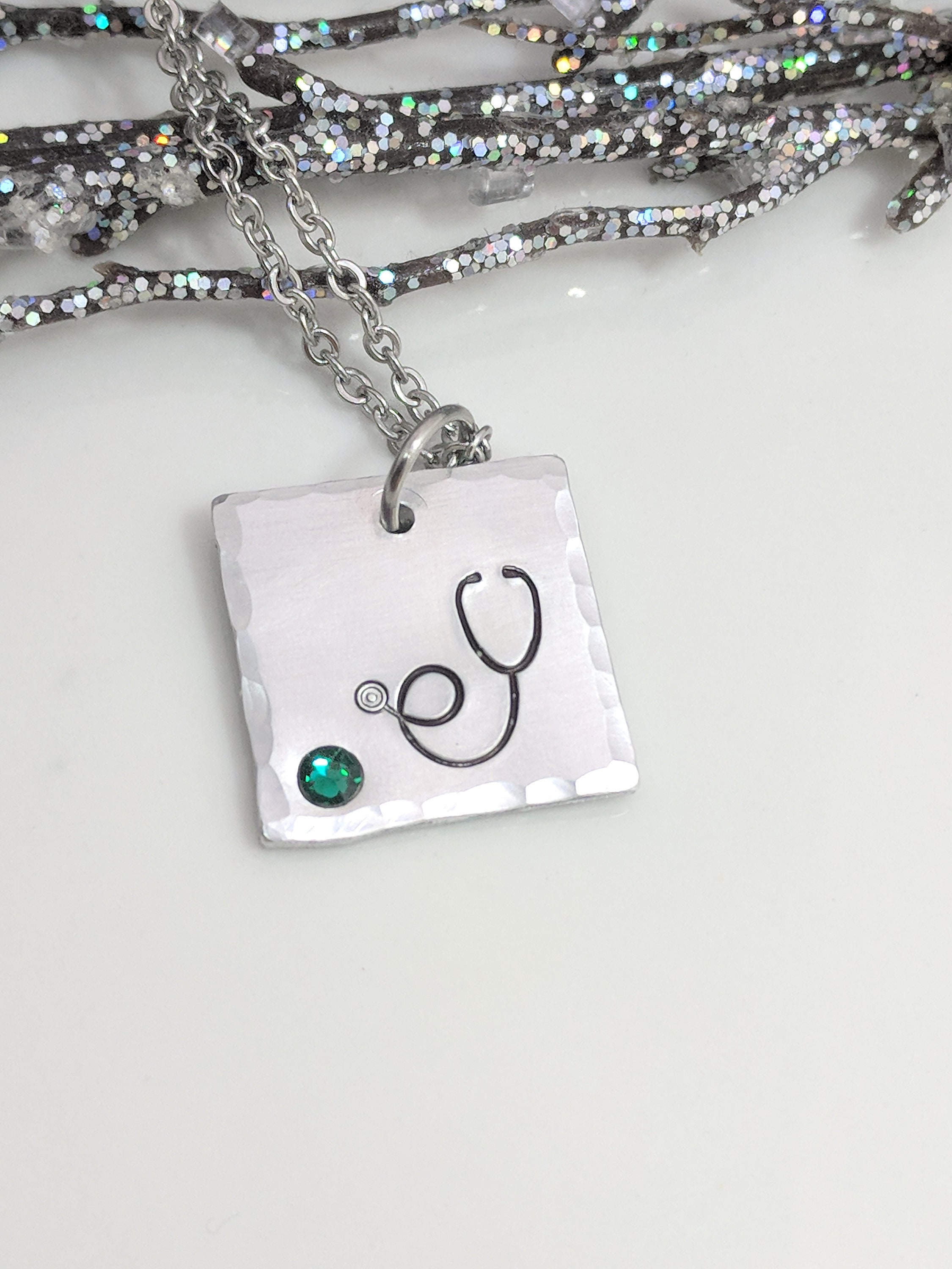 Nurse Jewelry RN Gift Stethoscope Necklace Birthstone Etsy