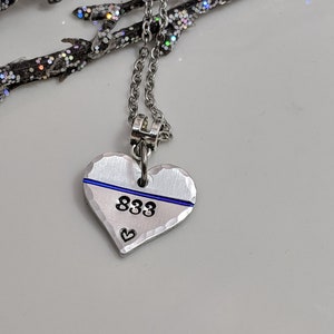 SALE Thin Blue Line Heart Jewelry Gift for Her Personalized Badge Number Mother's Day Hero Gift Police Wife image 4