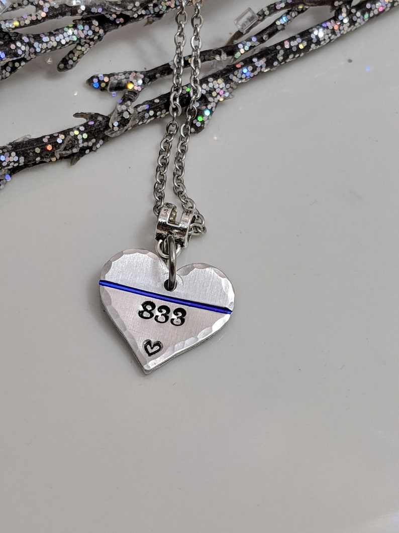 SALE Thin Blue Line Heart Jewelry Gift for Her Personalized Badge Number Mother's Day Hero Gift Police Wife image 4