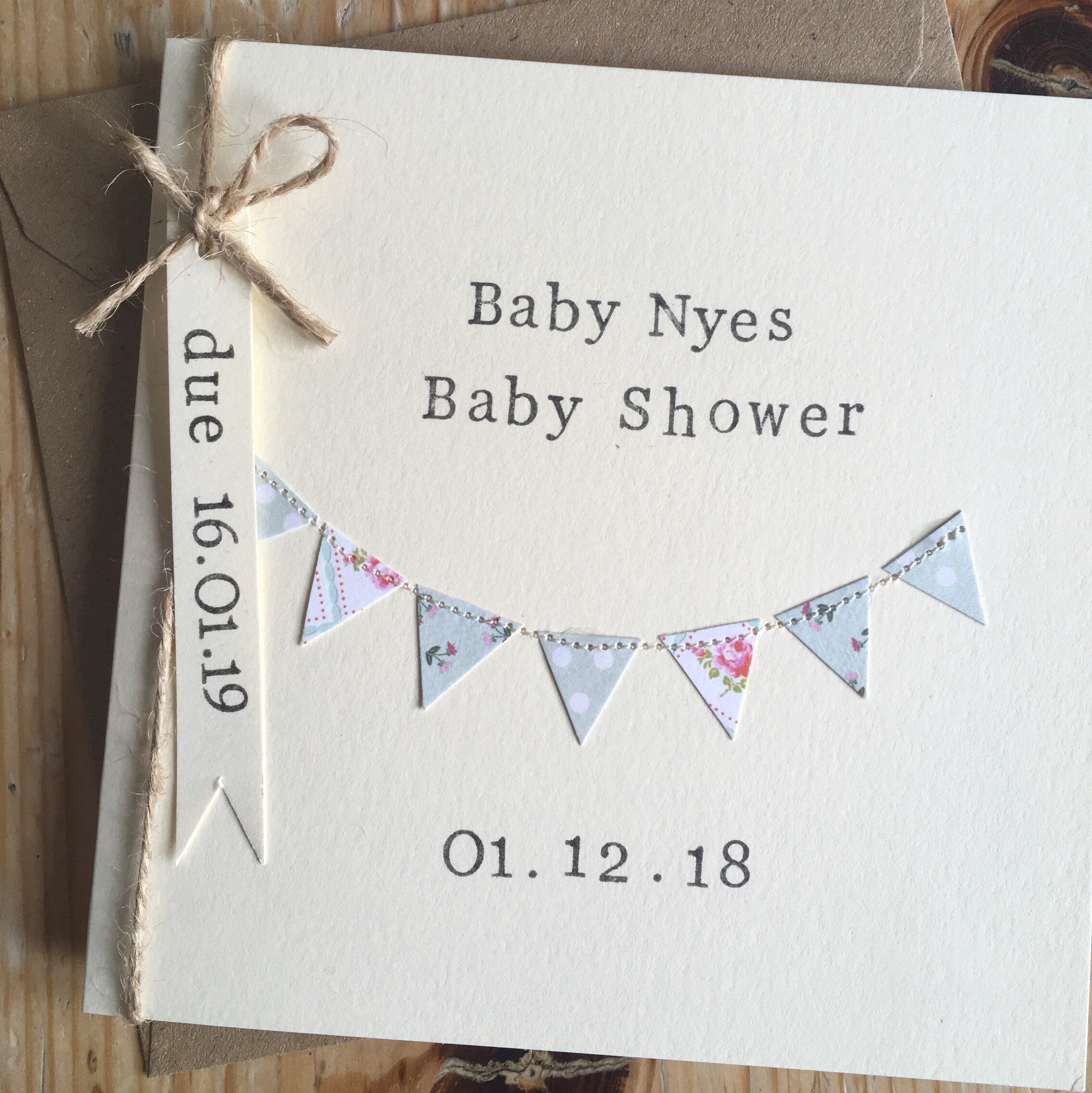Baby Shower Card Baby Shower Personalised Card Bunting