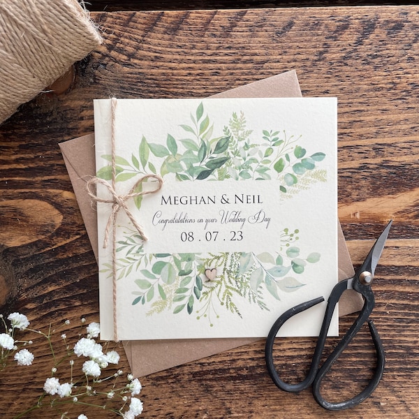 Vintage Personalised Wedding Card | Foliage | Rustic Wedding | Civil Ceremony Card | First name Wedding Card | Rustic Wedding Card