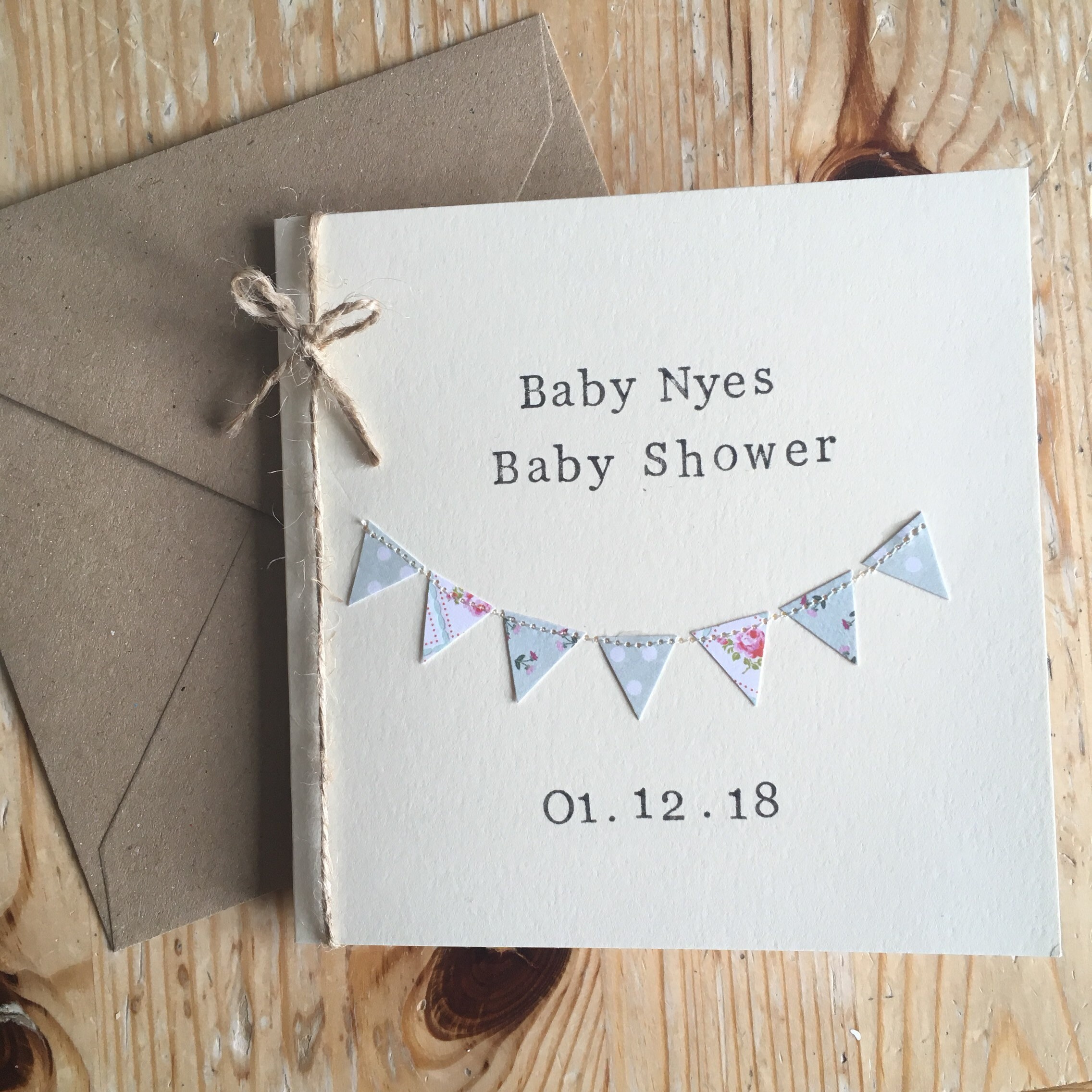 Baby Shower Card Baby Shower Personalised Card Bunting