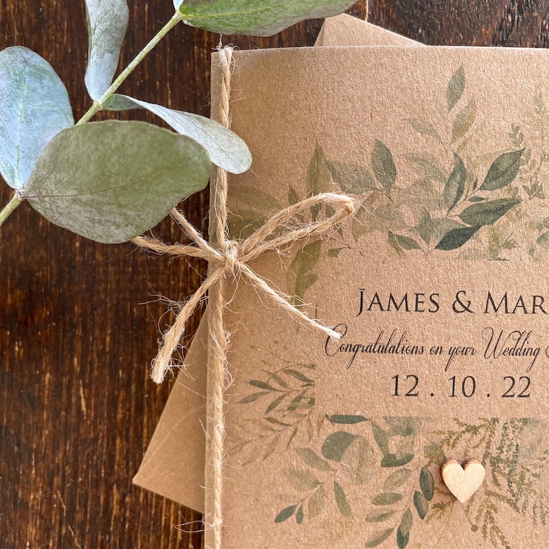 Vintage Personalised Wedding Card Foliage Rustic Wedding image 2