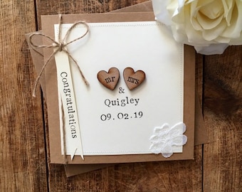 Personalised Wedding Card / Hand Stamped Card / Mr & Mrs Card / Rustic Wedding Card