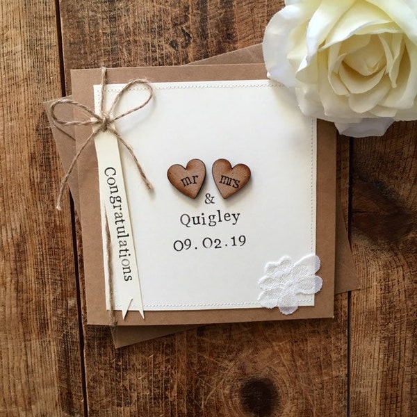 Personalised Wedding Card / Hand Stamped Card / Mr & Mrs Card / Rustic Wedding Card