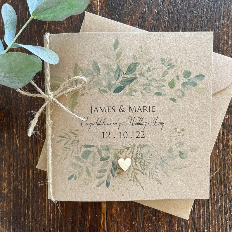 Vintage Personalised Wedding Card Foliage Rustic Wedding image 1