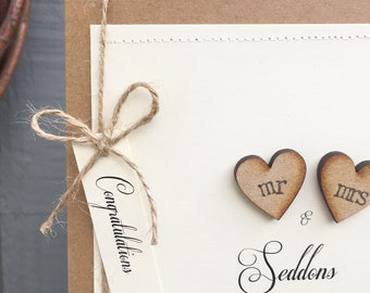 Personalised Wedding Card / Mr & Mrs Card / Vintage Wedding Card / Kraft Card