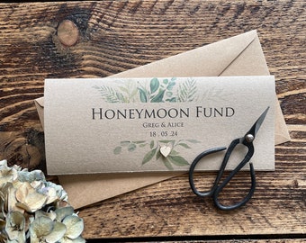 Vintage Personalised Wedding Money Wallet | Honeymoon Fund | Rustic Wallet | Kraft Wallet