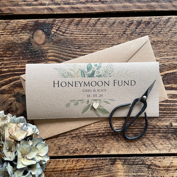 Vintage Personalised Wedding Money Wallet | Honeymoon Fund | Rustic Wallet | Kraft Wallet