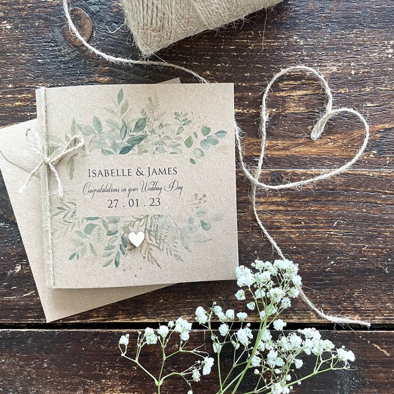 Vintage Personalised Wedding Card Foliage Rustic Wedding image 3