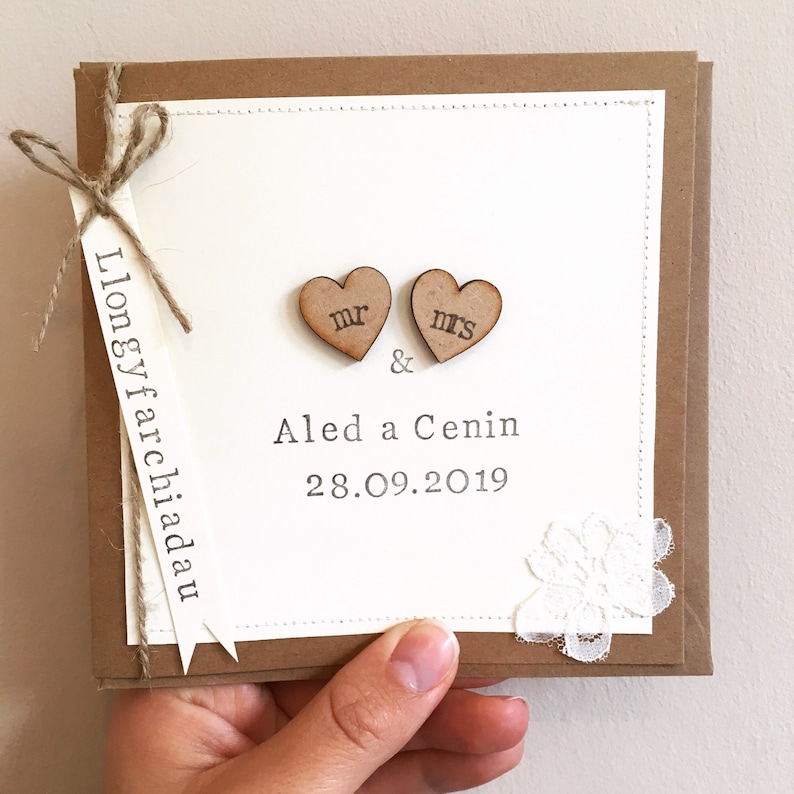 Personalised Wedding Card / Hand Stamped Card / Mr & Mrs Card / Rustic Wedding Card image 6