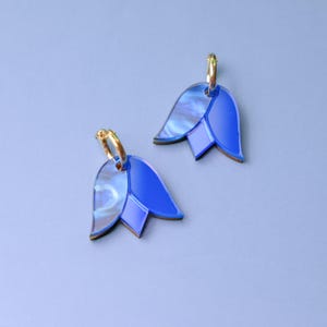 Blue Tulip flower dangly gold-filled hoop earrings | cute, fun and elegant, light weight, hand-made acrylic flower earrings from NYC