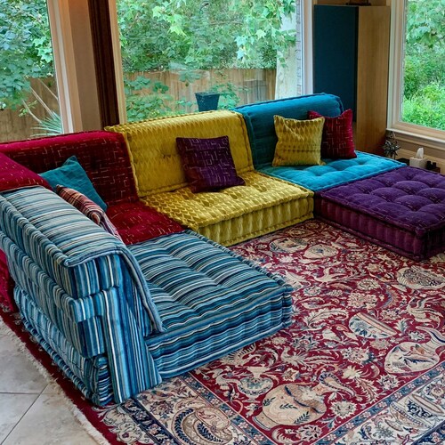 Handmade Sofa With Cushions Upholstery Fabrics Villa Nova Etsy