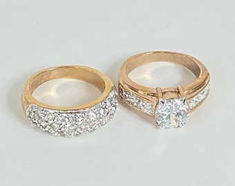 Wedding ring ensemble gold plate CZ