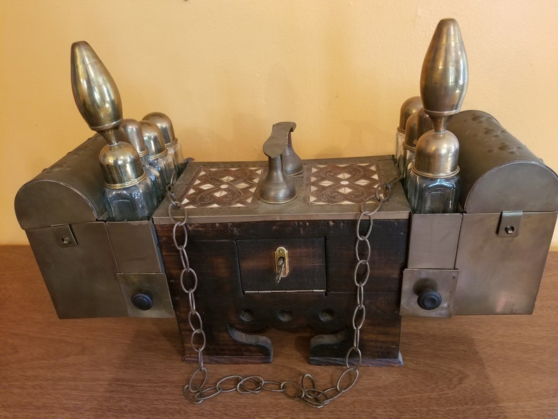 Antique Turkish Shoe Shine Kit Istanbul Brass Wood Mother