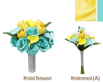Spa Yellow Grey wedding Theme-keepsake faux calla lily rose tulip arrangements-Select the product to build your wedding package