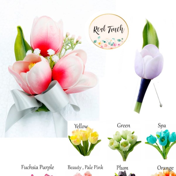 Real Touch Tulip boutonniere or corsage-Pick Tulip Color