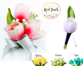 Real Touch Tulip boutonniere or corsage-Pick Tulip Color