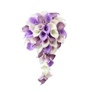 Real touch calla lily cascade bouquet - shades of Lavender, Iris, Wisteria and Ivory