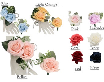 Premium Lifelike real touch Rose corsage boutonniere Bellini Orange Blue navy lavender pink red ivory white