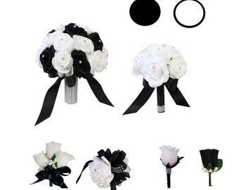 Build your wedding package-Black and white classic wedding artificial wedding flowers rose rhinestone bling