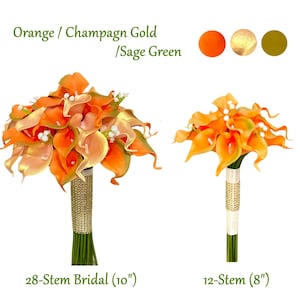 Real touch calla lily baby breath fern leaf Orange Sage green Champagne theme wedding prom homecoming bouquet boutonniere corsage