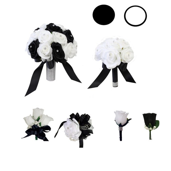 Build your wedding package-Black and white classic wedding artificial wedding flowers rose rhinestone bling