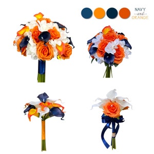 Build your wedding package-navy orange theme Rose calla lily hydrangea orchids