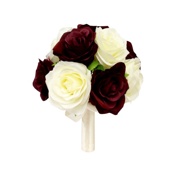 8" Bouquet-Deep Wine with cream or white artificial hand crafted nice quality rose bouquet