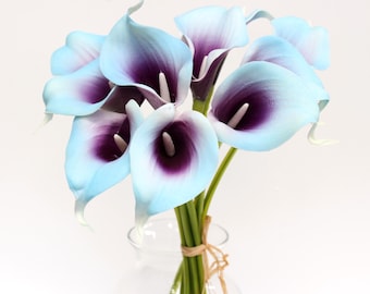 Pack of 10- Stems Turquoise Blue Calla Lily Bundle, Real Touch Foam Flowers