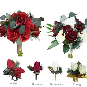Build wedding pacakge-Keepsake Artificial Winter Christmas wedding event lush Green Eucalyptus lambs Ear bouquet boutonniere