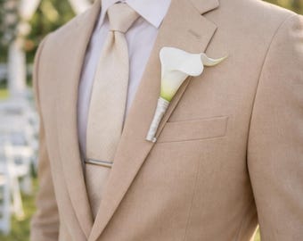 Boutonniere-Pick Ribbon Farbe-Real Touch Pure White Calla Lilie-klassisch und elegant