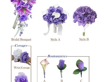 Lavender Purple Wedding Bouquet, Corsages, and Boutonnieres Beautiful Keepsake Artificial Flowers *Pick Your Products*