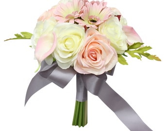 Bouquet- Real touch calla lily, daisy with silk flowers-all season artificial keepsake bouquet blush pink cream