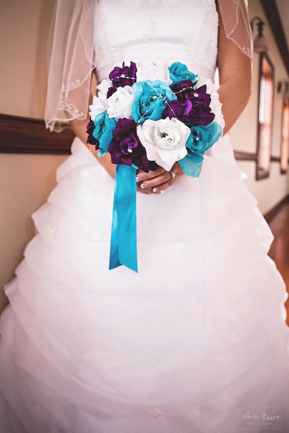 purple and turquoise wedding dress