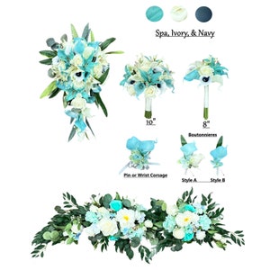 Elegant Real Touch Wedding Bridal Party flower-Bouquet Corsage Boutonniere-FREE CUSTOMIZATION-Pick Flower Ribbon color-Rustic Tropical