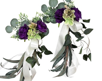 Elegant Lush Pew Aisle marker-seat lantern bouquets centerpiece Purple Green