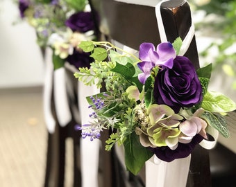 Purchasing or Rental: Pew Aisle seat lantern bouquets centerpiece Purple Green Lavender