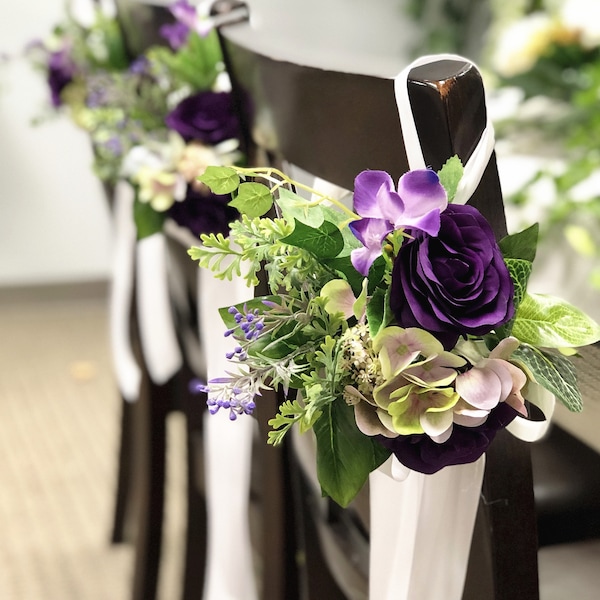 Purchasing or Rental: Pew Aisle seat lantern bouquets centerpiece Purple Green Lavender