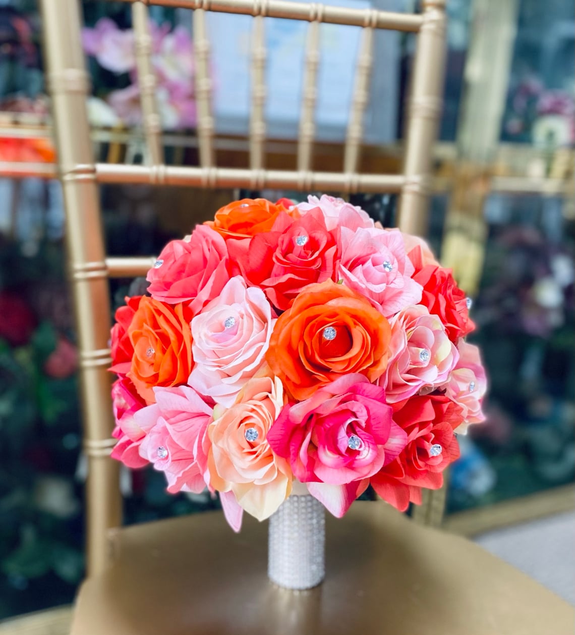 Elegant Keepsake Artificial Rose Bouquet Shades of Pink Orange Etsy