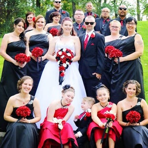 Bouw bruiloft pakket-Rood, Zwart, Witte Rose calla lelie boeket corsage boutonniere roos pomander pew
