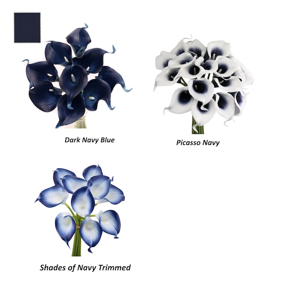 Navy Blue Theme-Soft touch artificial calla lily Midnight navy Picasso trim style