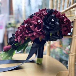 Long Cascading Bouquet-Wine Black rose artificial flowers