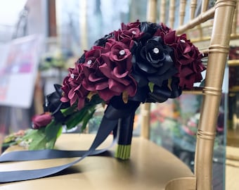 Largo Cascading Bouquet-Wine Negro rosa flores artificiales